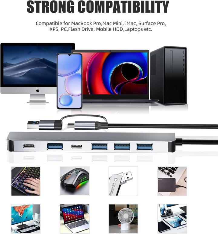 Actualización Concentrador USB C/USB BERLAT Aluminio 7 en