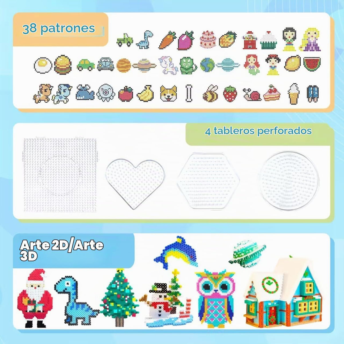 Kit de 11000 cuentas fusibles, 20 colores de 0.197 in, juego de manualidades con caja de almacenamiento, tablero de clavijas, papel de planchar y accesorios, kits de manualidades para niños a partir de 5 años, Navidad, cumpleaños, manualidades, regalo
