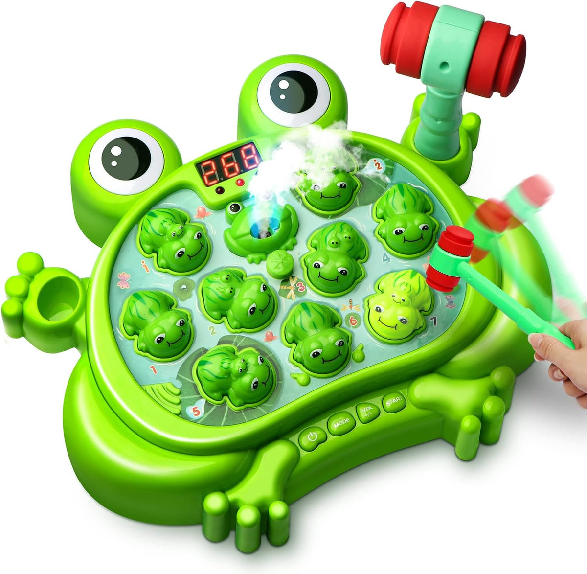 HopeRock Juguetes para niños de 2, 3, 4, 5 años, juguetes para niños pequeños de 2 a 4 años, juego de golpear a la rana, con 5 modos, 45 niveles, 9 música, rociador y luz, juguetes para bebés, regalos
