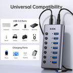 SSK, SHU0701, hub USB 3.0 de 7 puertos, alimentado, adaptador 12V/3A