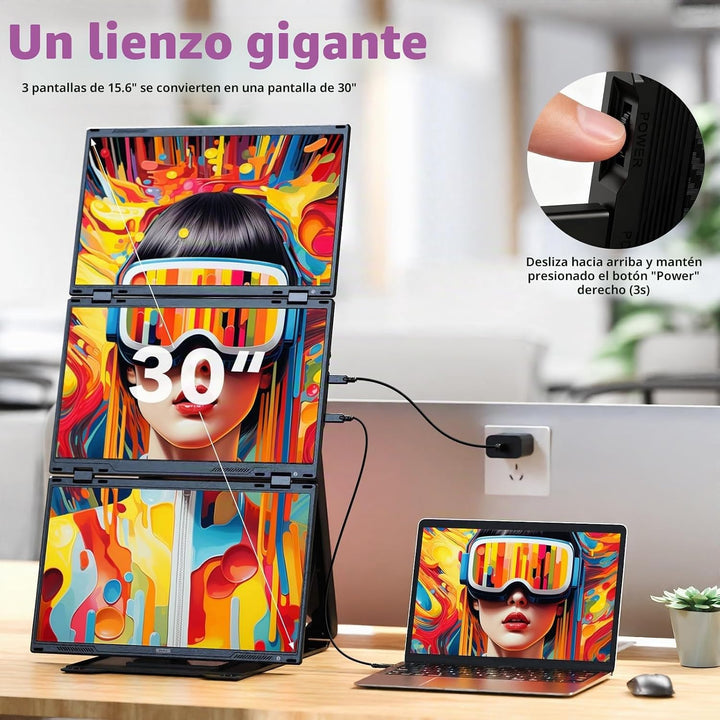 Extensión de Pantalla Cuádruple para Laptop, Monitor Triple FHD de...