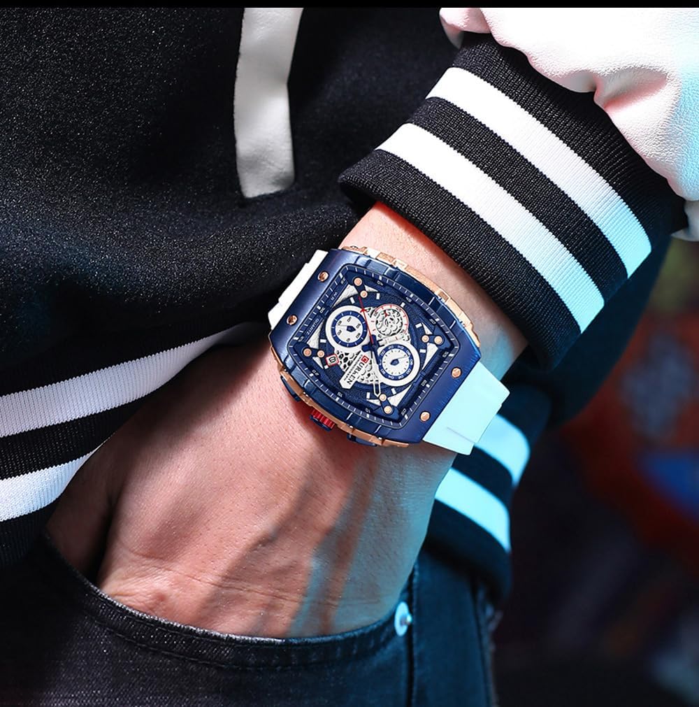PASOY Reloj cronógrafo para hombre, cara grande, caja Tonneau, correa de
