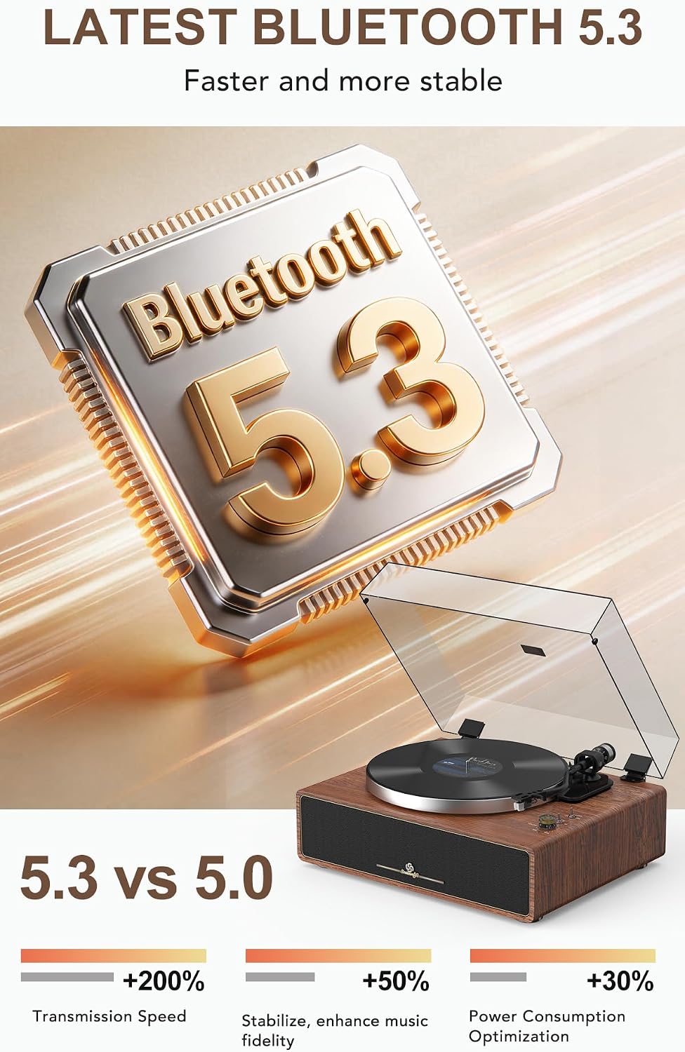 Seasonlife® Tocadiscos todo en uno con 4 altavoces y Bluetooth, marrón