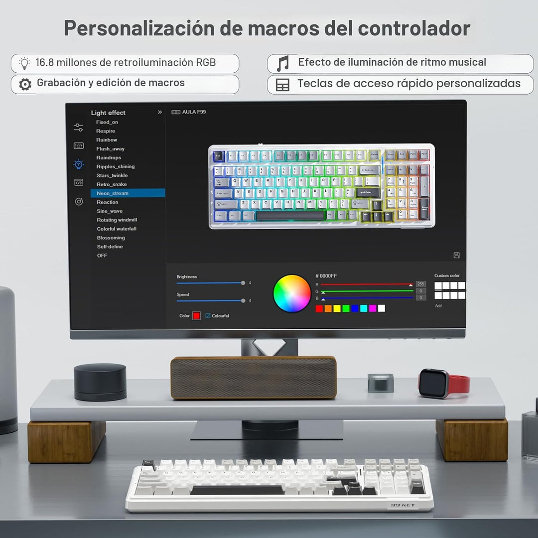 AULA Teclado mecánico inalámbrico F99, triple modo BT5.0\/2.4GHz\/U...