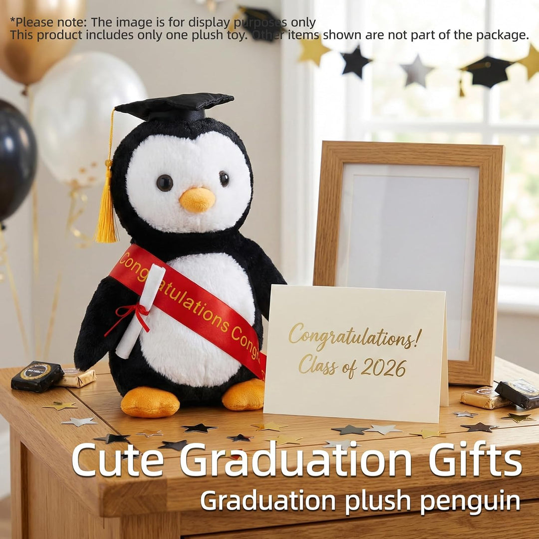 WEIGEDU Pingüino de peluche con graduación doctoral Tam Velvet Gold...