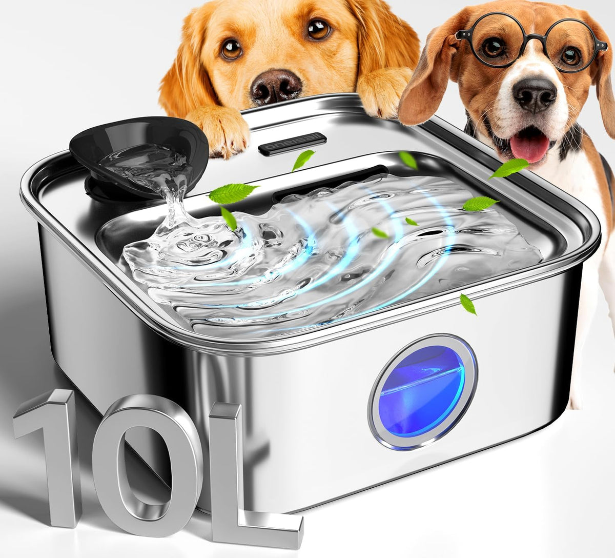 oneisall 10L/2.6Gal Fuente de Agua para Perros para Perros Grandes (con 2 Filtros)