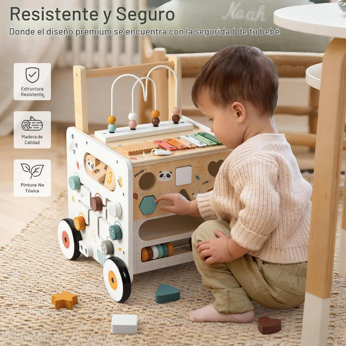 Wooden Baby Walker, Activity Cube Push Walker para Boys y Girls, Toddler Montessori Learning a Walk Toy con Adjustable Speed
