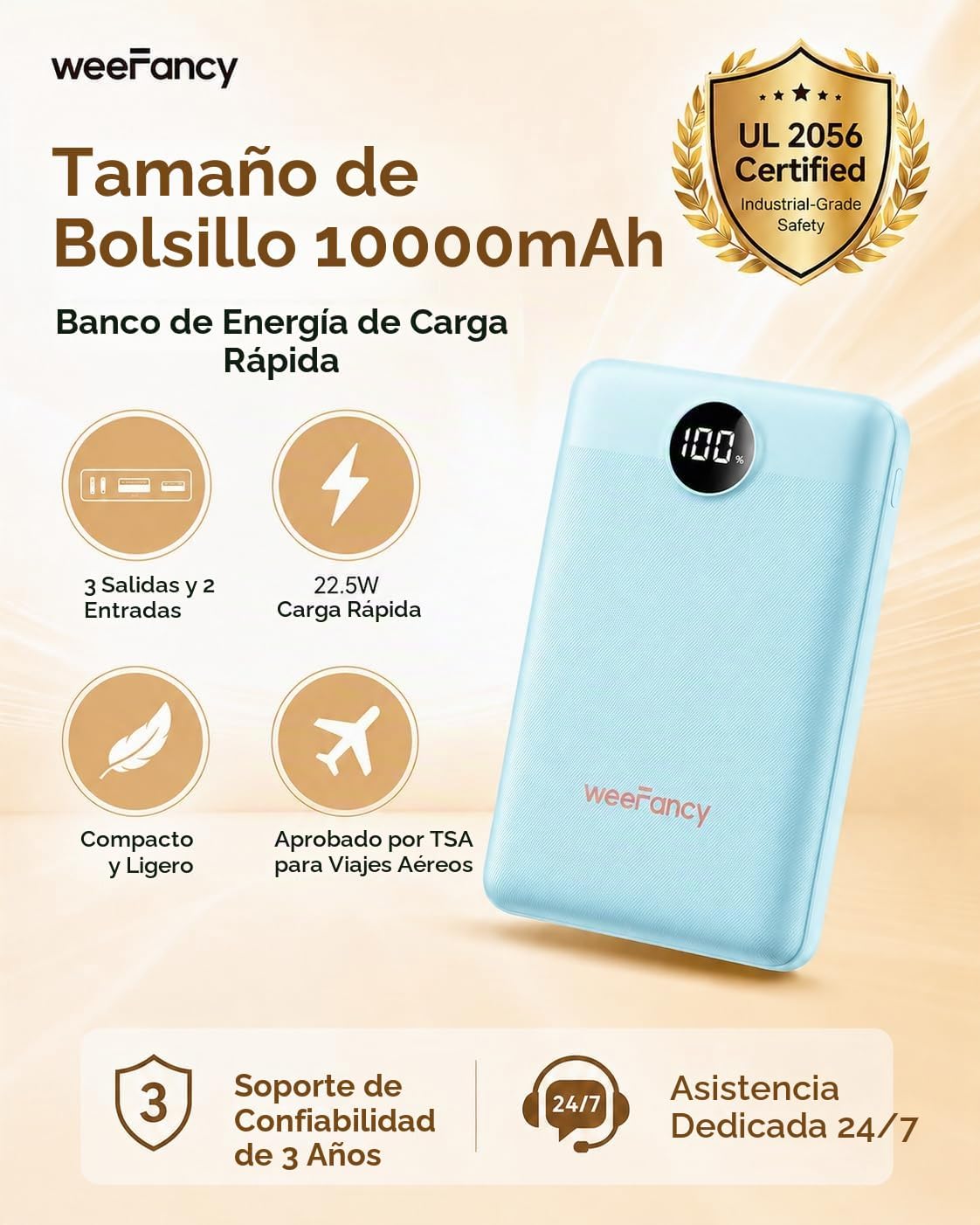WeeFancy Cargador portátil pequeño de 10000mAh, mini banco de energ...