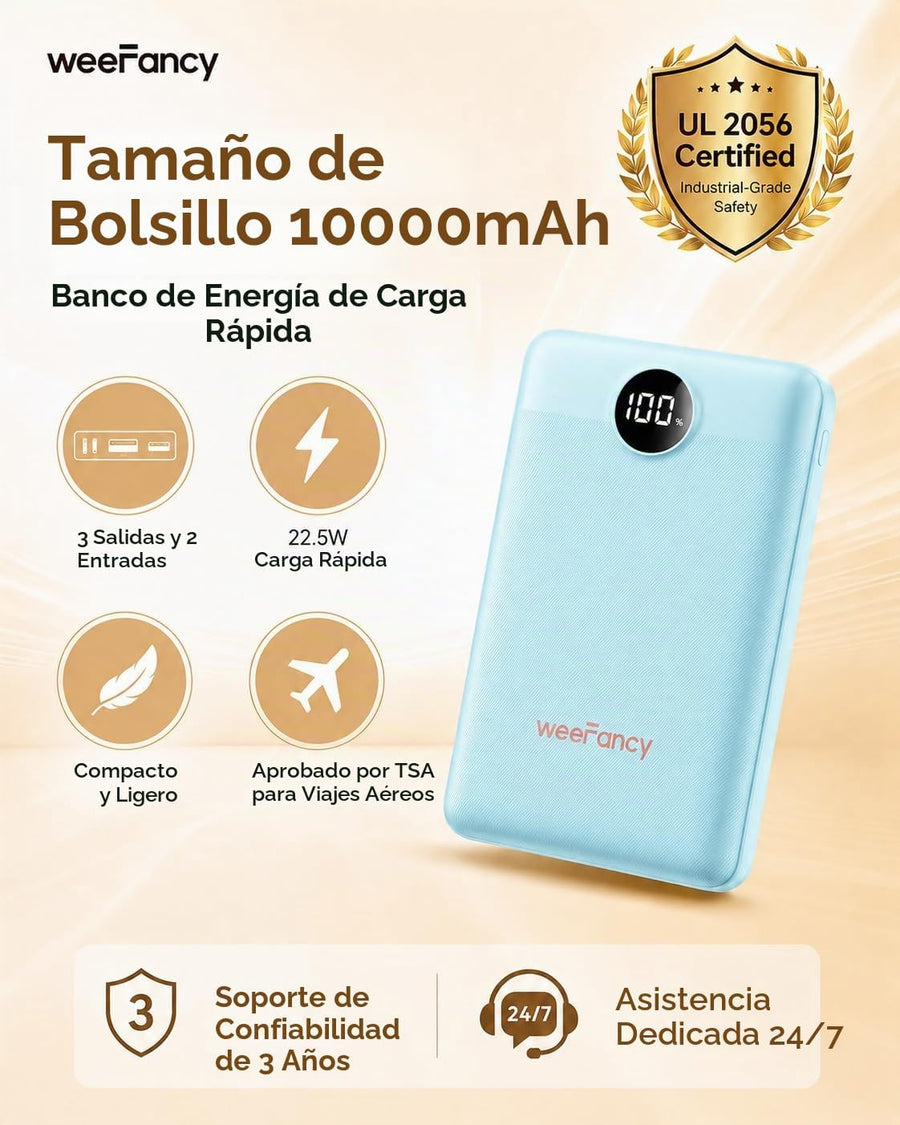 WeeFancy Cargador portátil pequeño de 10000mAh, mini banco de energ...