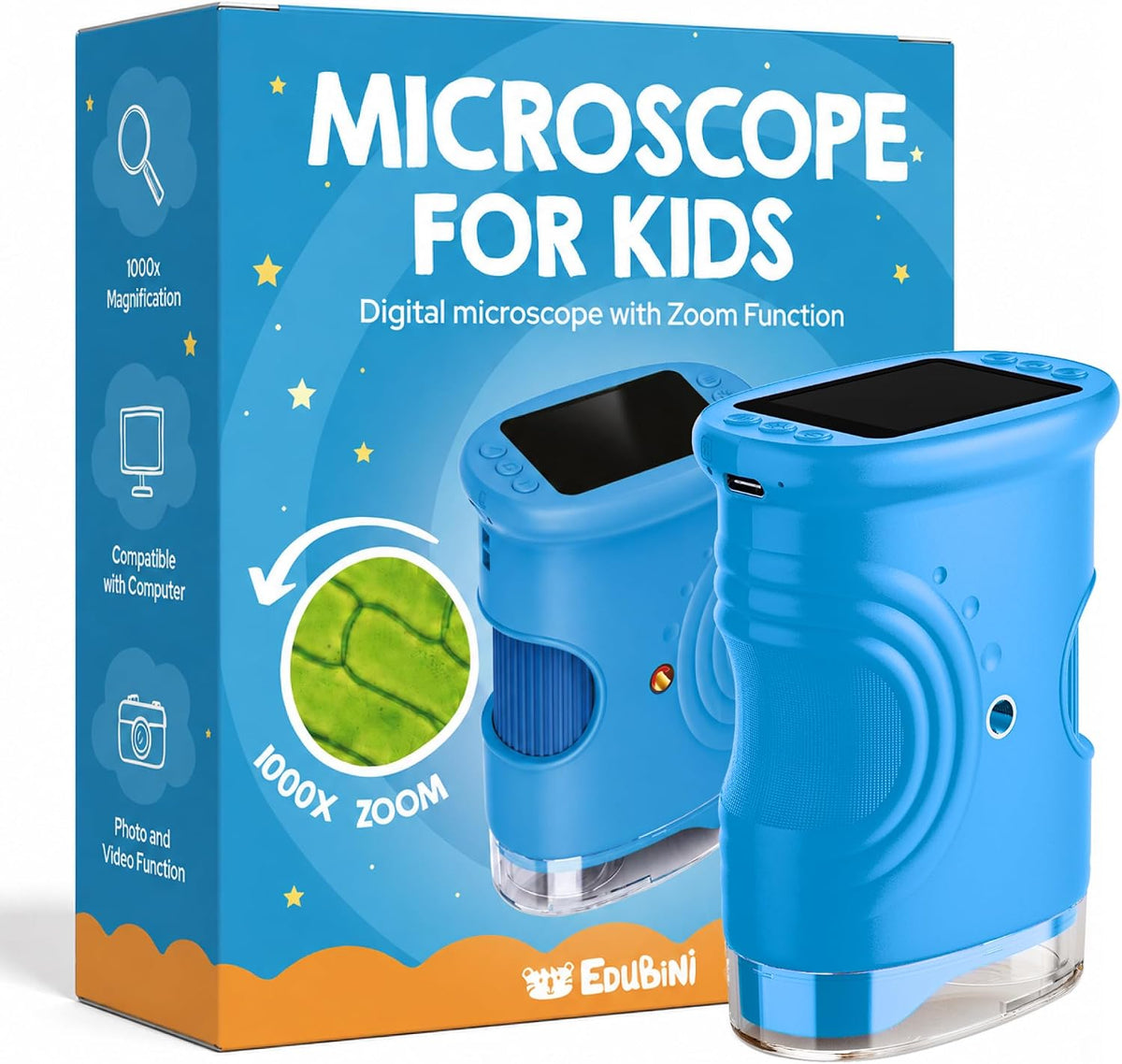 Microscopio digital para niños [zoom 4K 1000x con pantalla IPS de 2.0 pulgadas] - Microscopio de bolsillo de mano para niños para exploración y experimentos al aire libre - Juguete STEM y regalo de