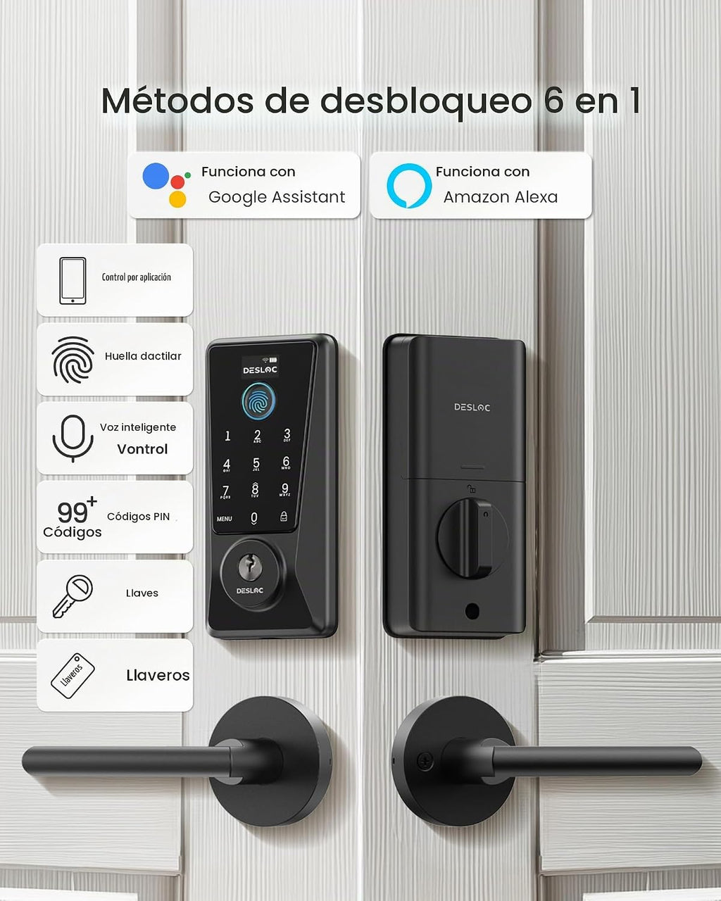 DESLOC Cerradura Inteligente con Huella Digital y Manija con Palanca, WiFi Integrado, Control desde la App