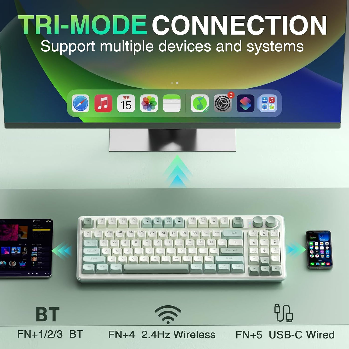 SOLAKAKA SK90 Teclado inalámbrico para juegos al 75% con perilla mu...