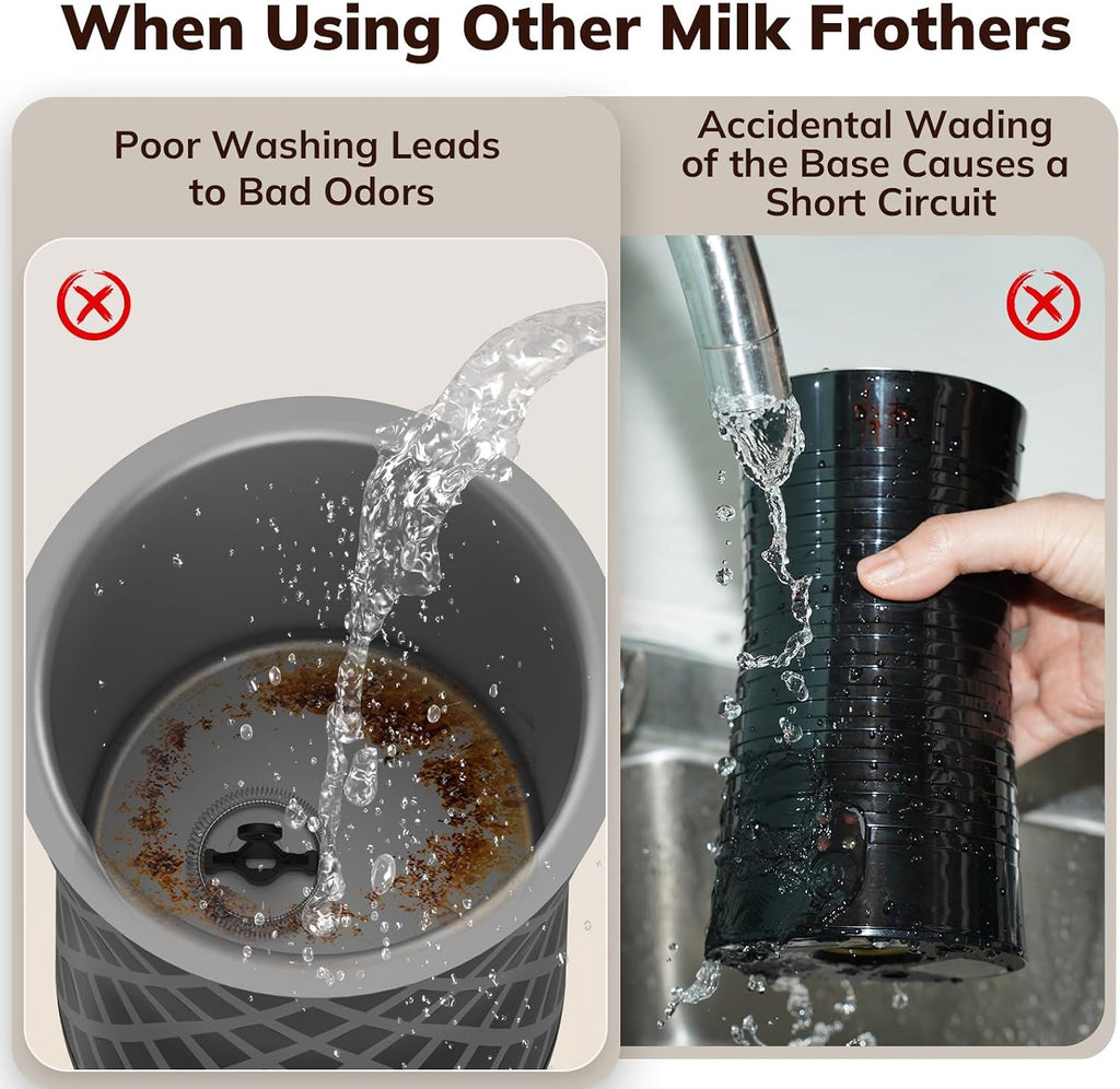 Espumador de leche eléctrico grande y vaporizador, vaporizador de leche de 16.9 onzas y espumador de leche para café con leche o chocolate caliente, apto para lavavajillas, 6 funciones, disfruta de la