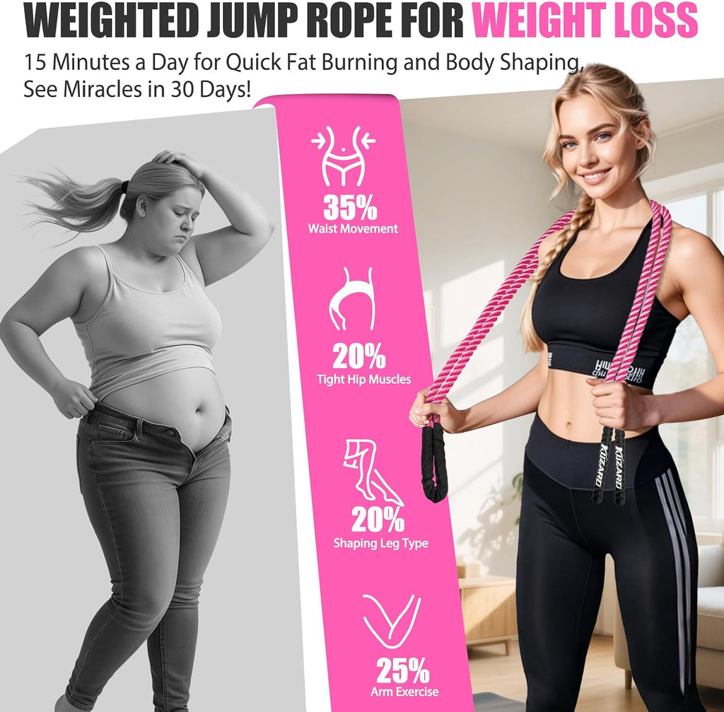 Cuerda de saltar, Cuerda de saltar con peso para mujeres, Cuerdas de saltar pesadas para fitness, Equipo de ejercicio para gimnasio en casa, Cuerda de saltar para adultos para mejorar la fuerza