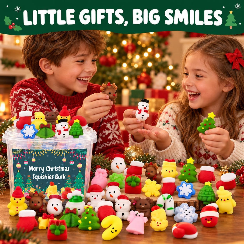 Recuerdos de fiesta de Navidad, 120 piezas de juguetes Squishies para niños, Mochi Squishy al por mayor, juguetes Kawaii mini para apretar, rellenos para bolsas de regalo, premios de aula para niños y
