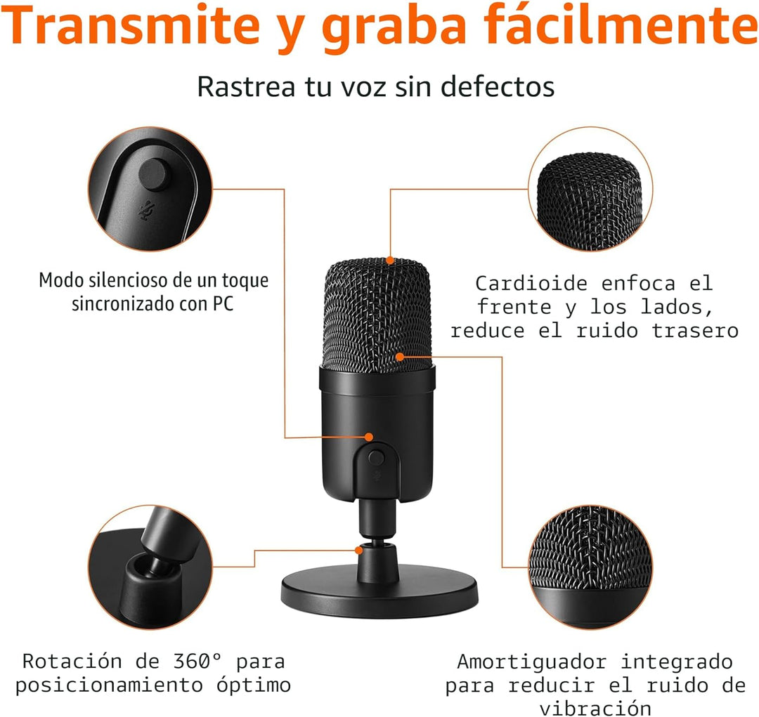 Amazon Basics Micrófono USB de condensador para transmisión, grabac...