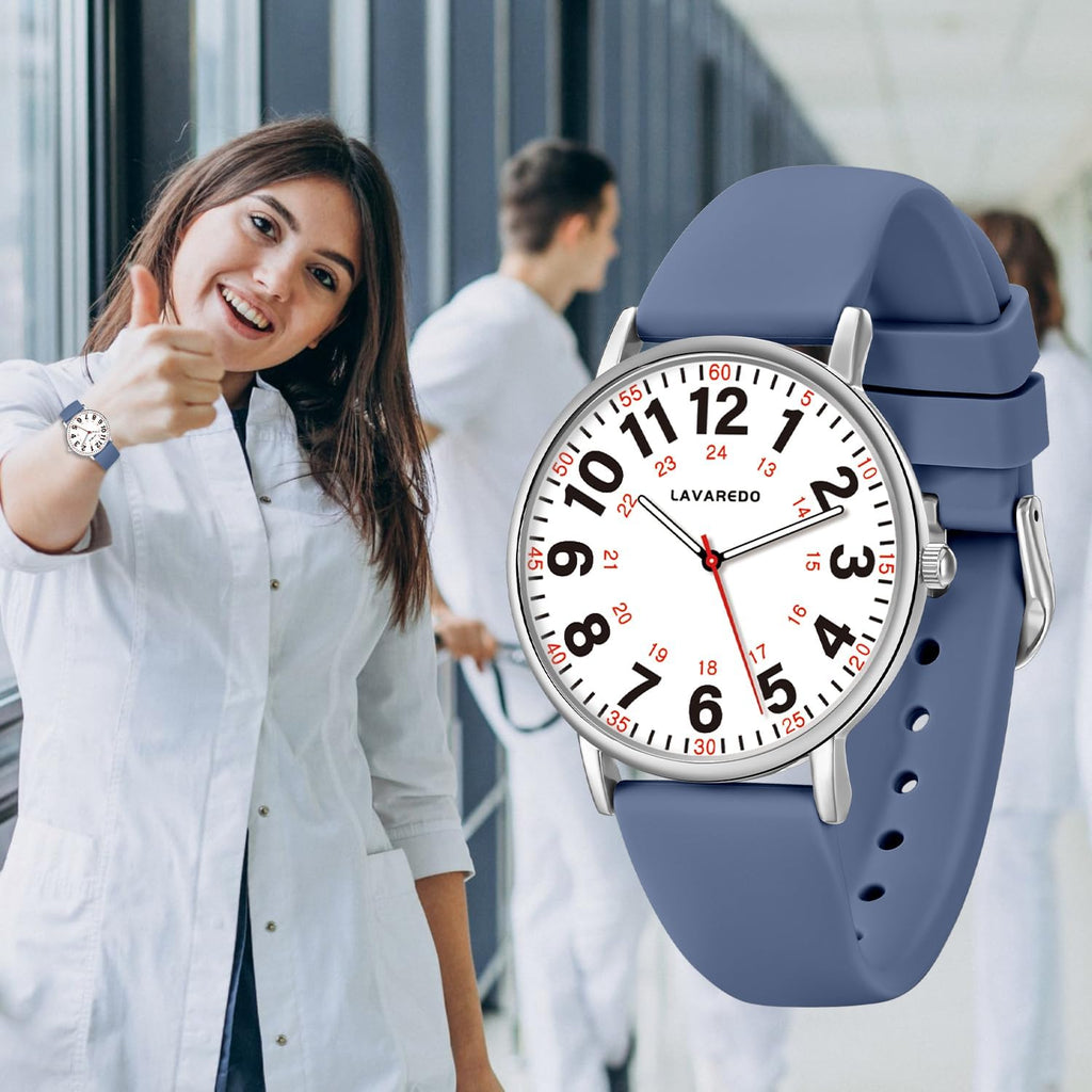 Reloj de enfermera para enfermeras, doctores, mujeres y hombres, relojes analógicos impermeables con esfera luminosa y movimiento de cuarzo japonés, reloj de hora militar fácil de leer con