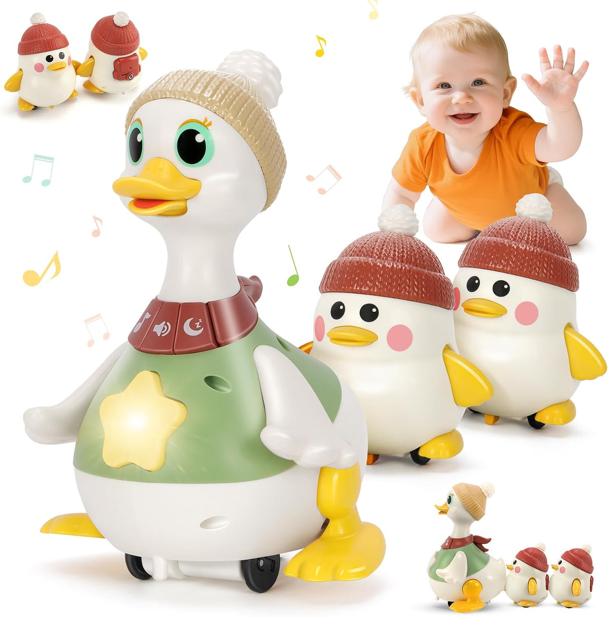 Juguetes para bebés de 6, 8, 10 y 12 meses, juguete de pato bailarín musical con luces y sonidos, juguete de aprendizaje sensorial interactivo para bebés, regalo para niños de 1 año