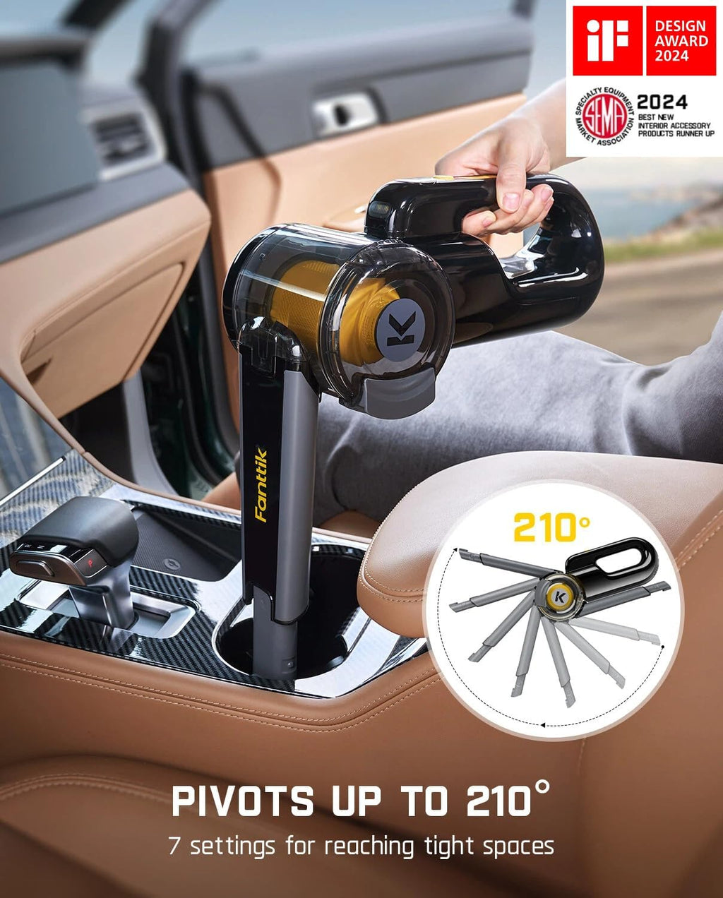 Fanttik Fold V10 APEX Pivot Cordless Car Vacuum, 17000Pa Handheld Vacuum Suction Power, Smart LED Display, Portable para Car Home Pet (Deluxe con Flexible Hose&Pet Brush)