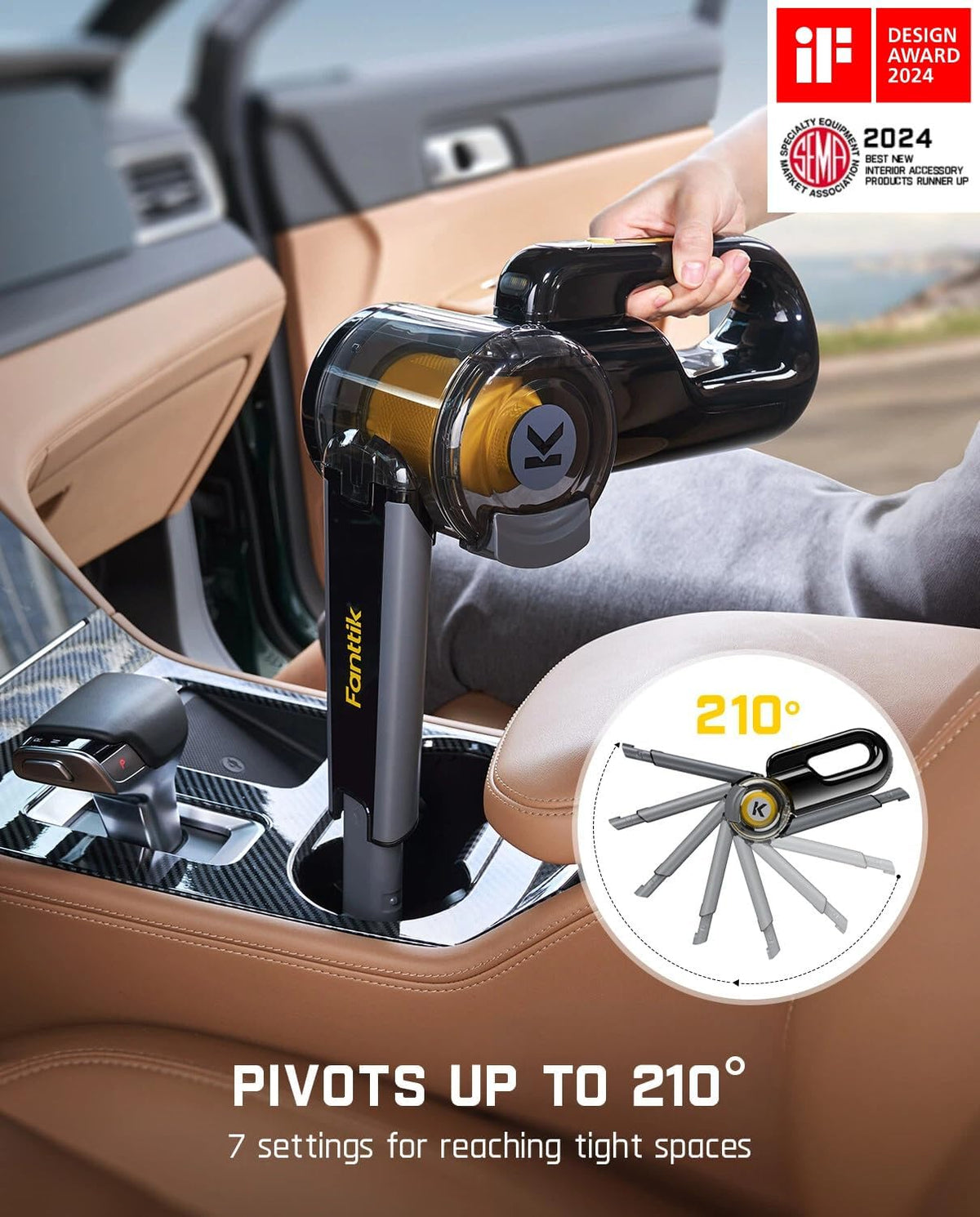 Fanttik Fold V10 APEX Pivot Cordless Car Vacuum, 17000Pa Handheld Vacuum Suction Power, Smart LED Display, Portable para Car Home Pet (Deluxe con Flexible Hose&Pet Brush)