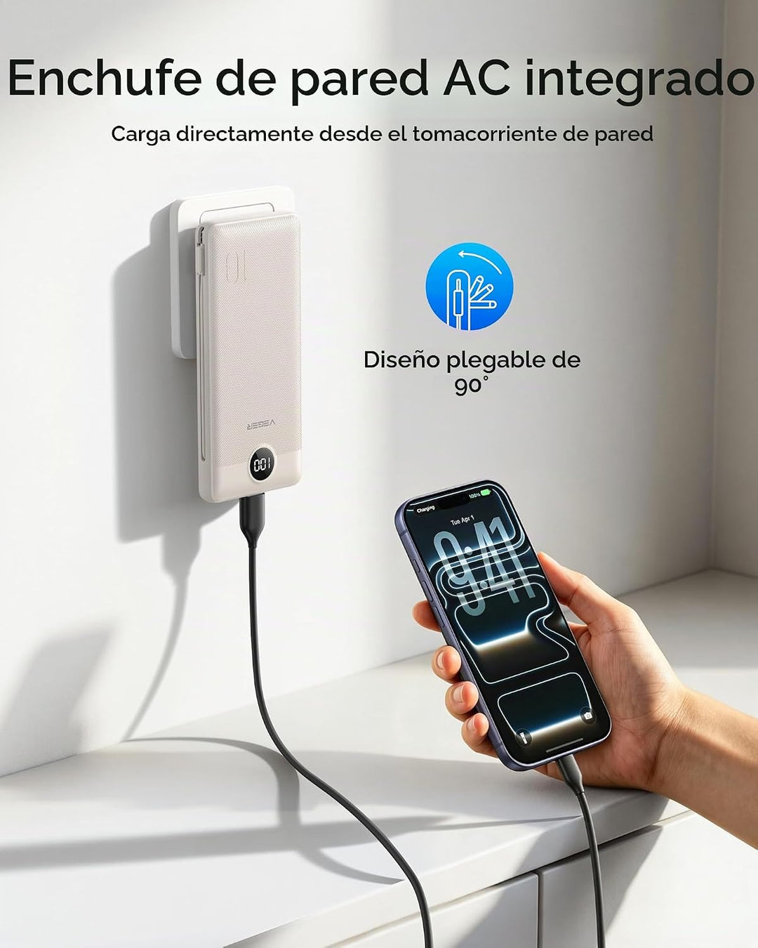 VEGER Cargador Portátil con Enchufe de CA Integrado y Cables, Todo...