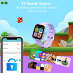 Wach - Reloj inteligente para niños de 6 a 15 años, monitor de actividad física de 1.8 pulgadas, no necesita teléfono, podómetro, monitor de sueño resistente al agua, juego de rompecabezas para niñas, niños, adolescentes, regalo de cumpleaños (morado)