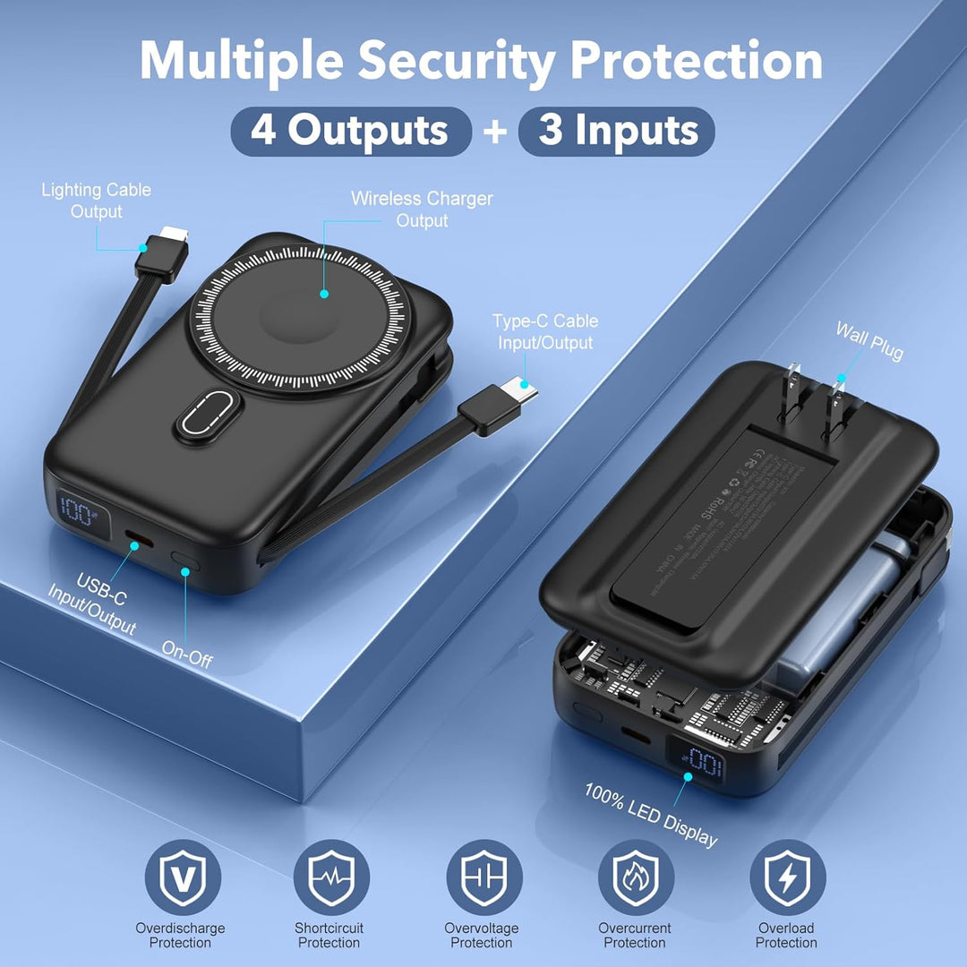 Cargador portátil magnético de 10000 mAh para iPhone con cables int...