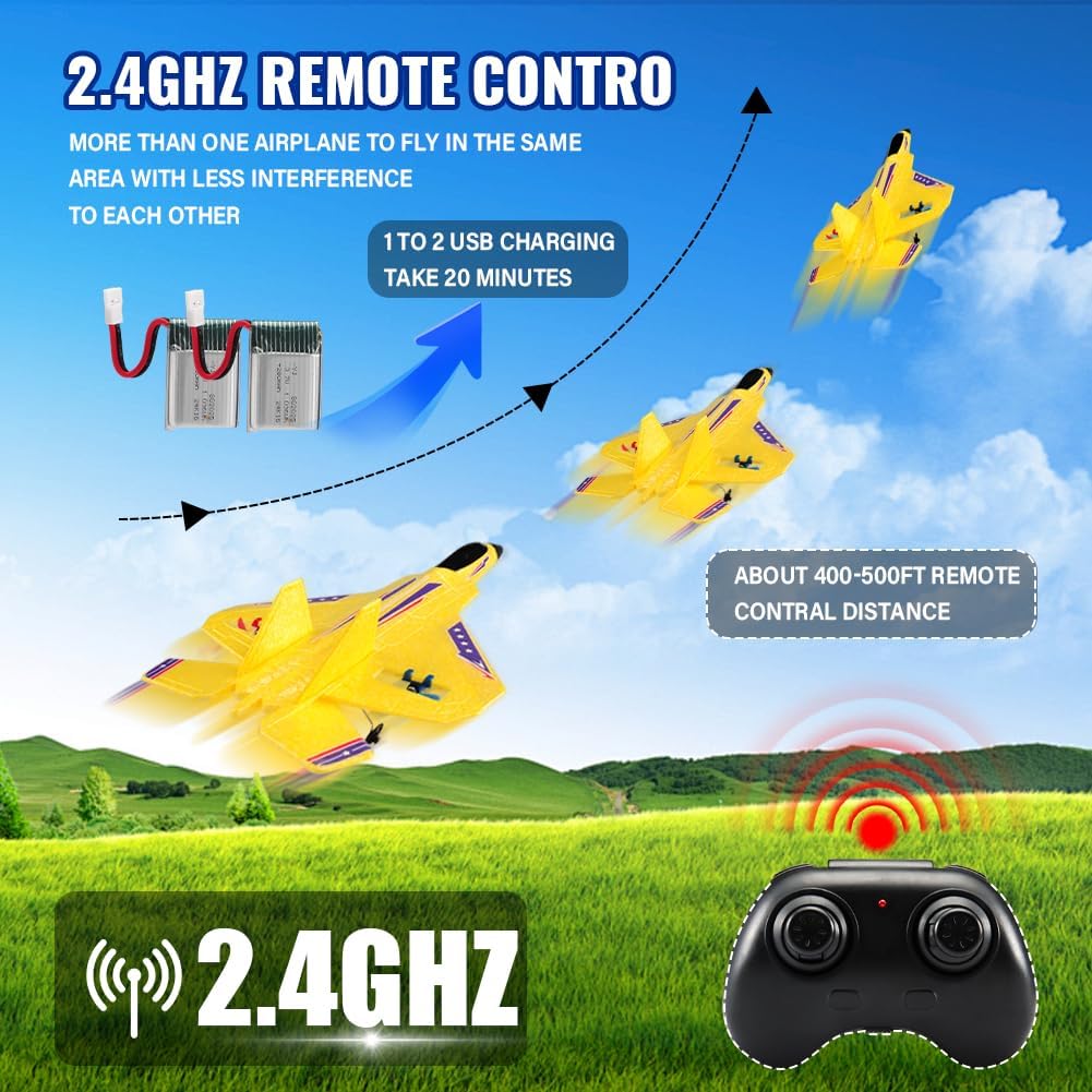 Avión RC Amarillo para Niños Actualización F-22 Raptor Fighter Avió...