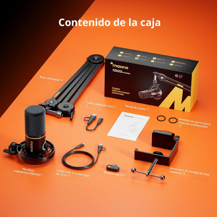 MAONO PD200W Micrófono inalámbrico híbrido para podcast para PC, ki...