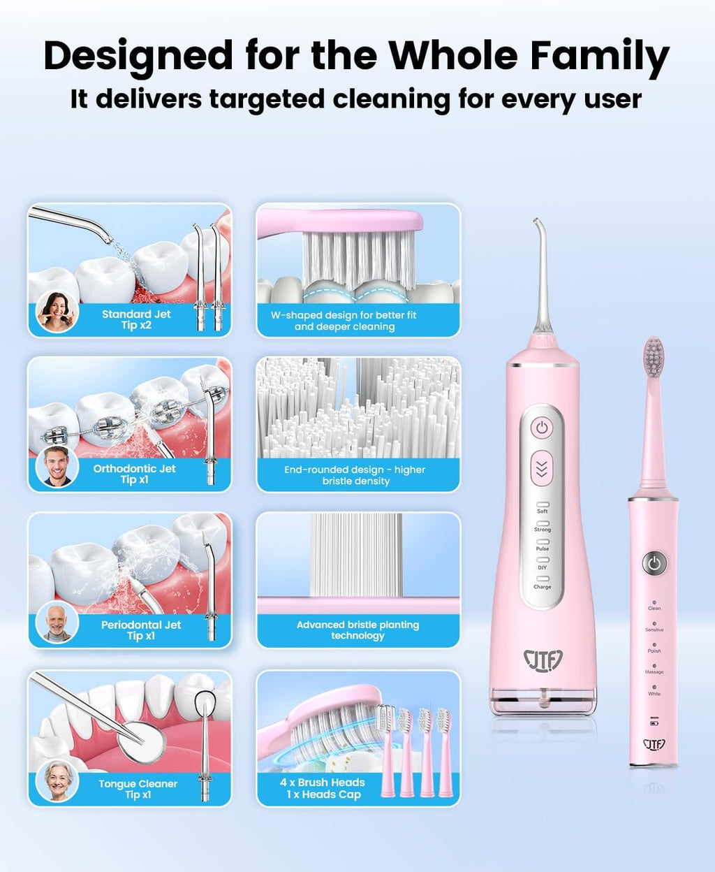 JTF Electric Toothbrush & Water Flosser Combo, 2-1 Portable Oral Clean Kit