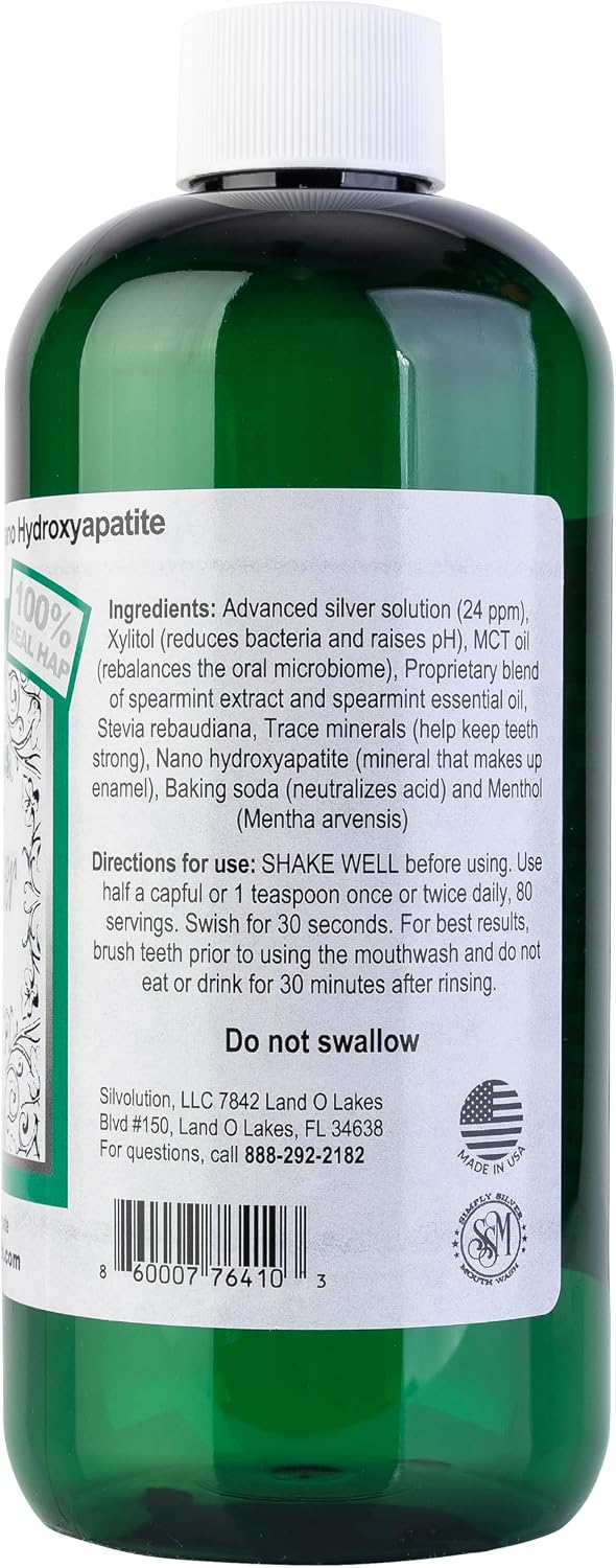 Simply Silver Mouthwash Sabor a menta verde - Fórmula de nano hidro...