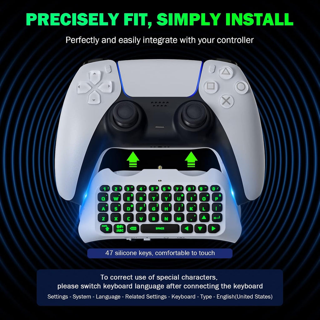 Teclado MoKo para controlador PS5 con retroiluminación verde