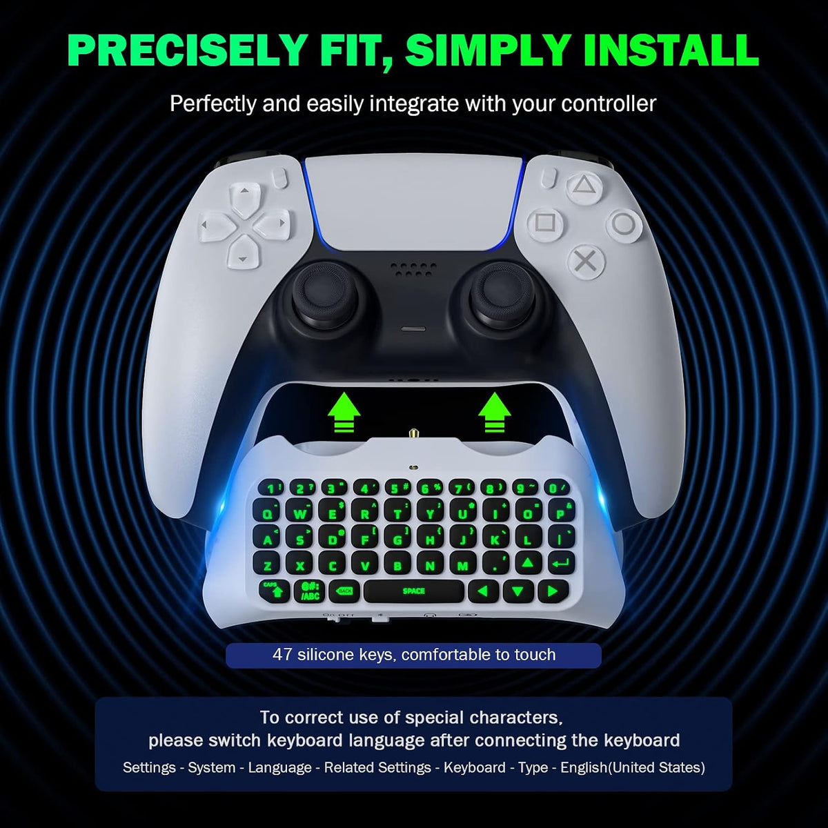 Teclado MoKo para controlador PS5 con retroiluminación verde