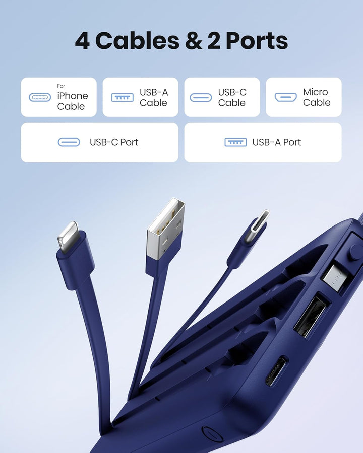 Coowisty Cargador portátil con cables integrados, banco de energía...