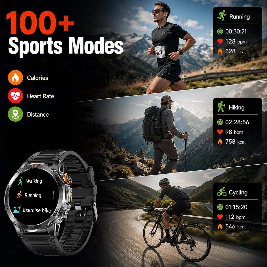 KPEP Smart Watch para Hombre (Responder/Hacer Llamada) - Smartwatch Militar HD de 1.53"