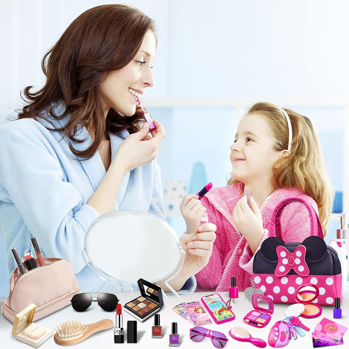 Kaodezhu - Bolso de juego para niñas pequeñas, juego de maquillaje de