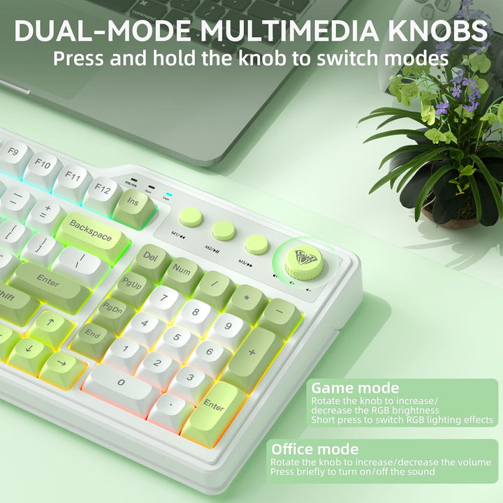 Aula F3099 - Teclado inalámbrico con perilla multimedia, triple mod...
