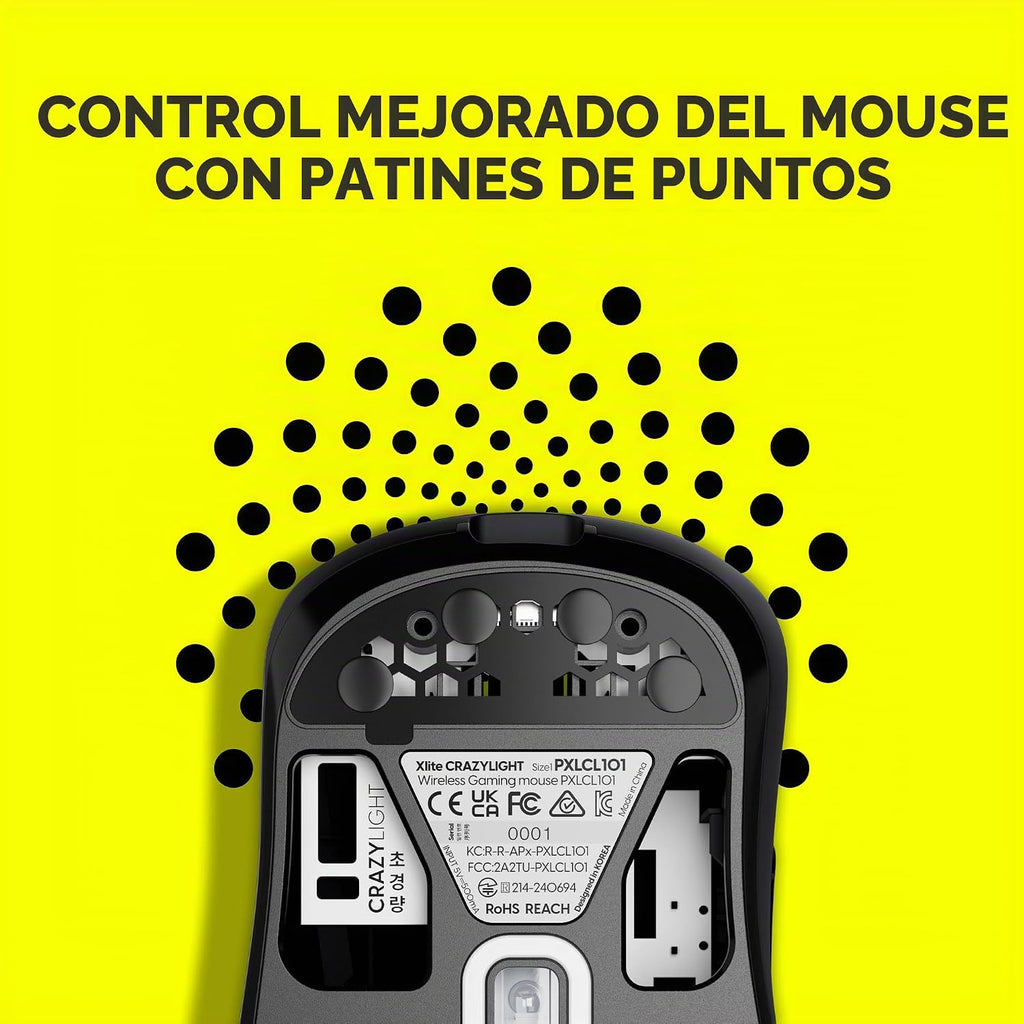 Pulsar Gaming Gears Xlite Crazylight – Ratón inalámbrico para juegos ultra ligero 41g (1.45 oz), interruptor óptico, 32000 DPI, 750 IPS, sensor XS-1, compatible con 8k (negro brillante)