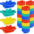 Woanger 100 juguetes de baño de barco pequeño, apilables, flotantes, juguetes de plástico para bebés y niños pequeños, piscina de verano y fiesta de bañera, vibrantes, 4 colores (colorido)