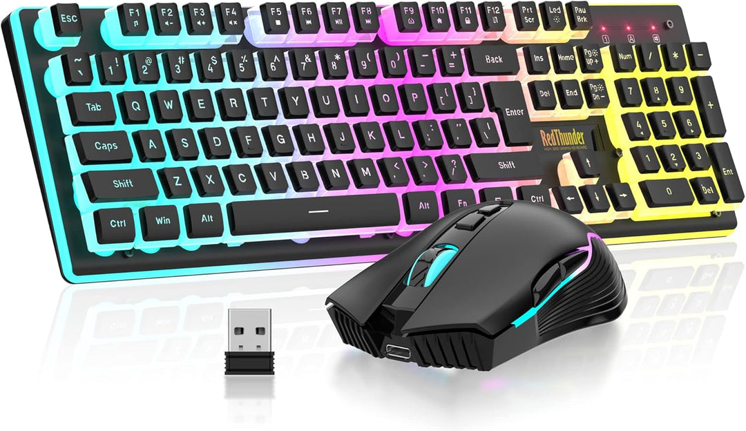 RedThunder K10 - Combo de teclado y ratón inalámbricos para juegos,...
