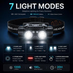 Lámpara Linterna frontal LED recargable, paquete de 2 lámparas de cabeza superbrillantes con sensor de movimiento, luces de cabeza ajustables de 45° para casco de frente, 7 modos, impermeables, para