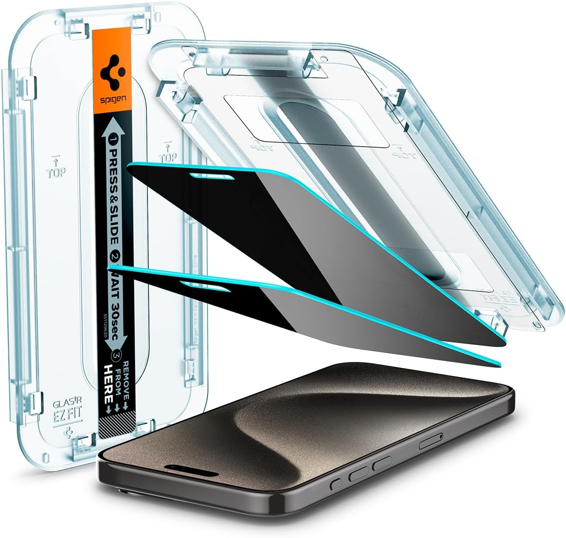 Spigen GlasTR EZ FIT Protector de Pantalla de Privacidad para iPhone 15 Pro Max
