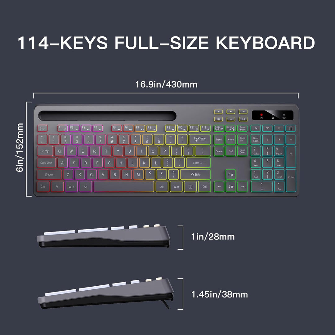 Soueto Teclado inalámbrico con retroiluminación RGB de 7 colores, t...
