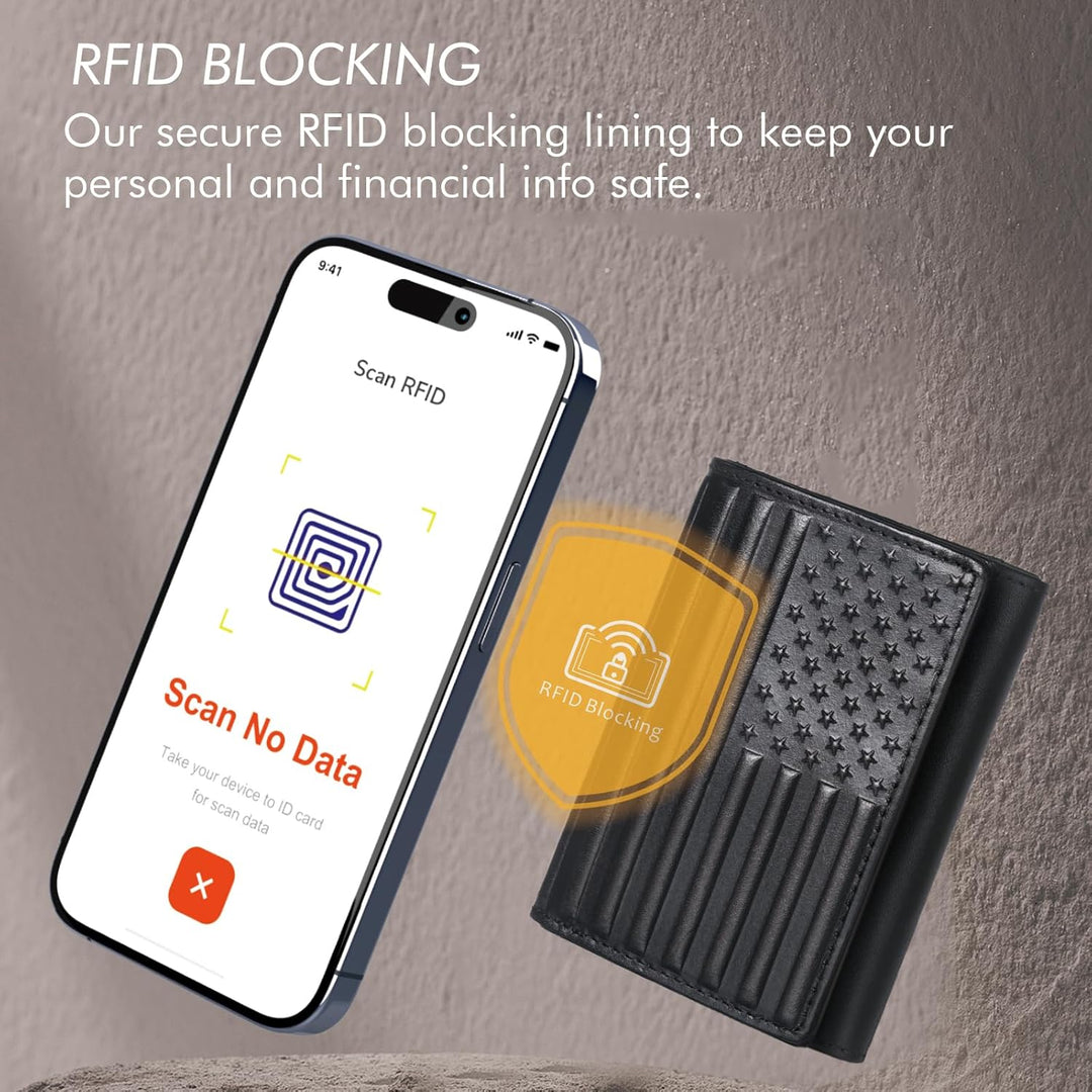 Pefiam Billetera de cuero triple para hombre con bloqueo RFID, cart...