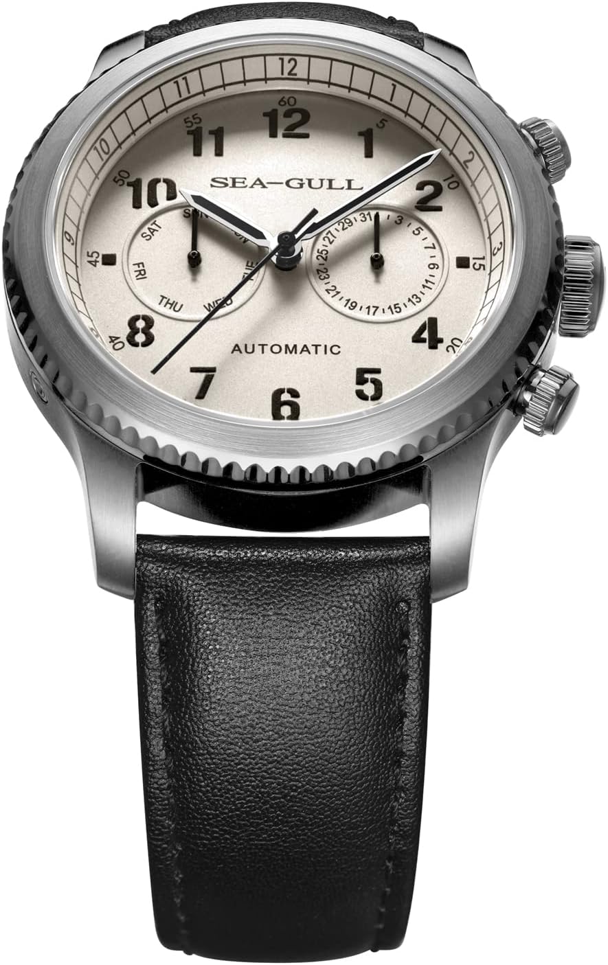 Seagull 1963 Serise Reloj para hombre Moda Deportes Multifunción Sapphire Luminoso Reloj mecánico automático Serie Pilot (Blanco)