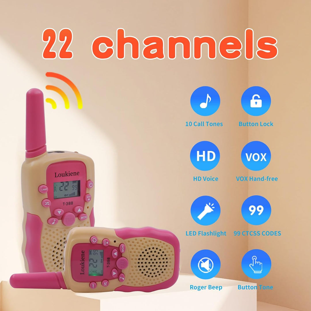 LOUKIENE Walkie Talkies para niños de 22 canales de radio de 2 vías...