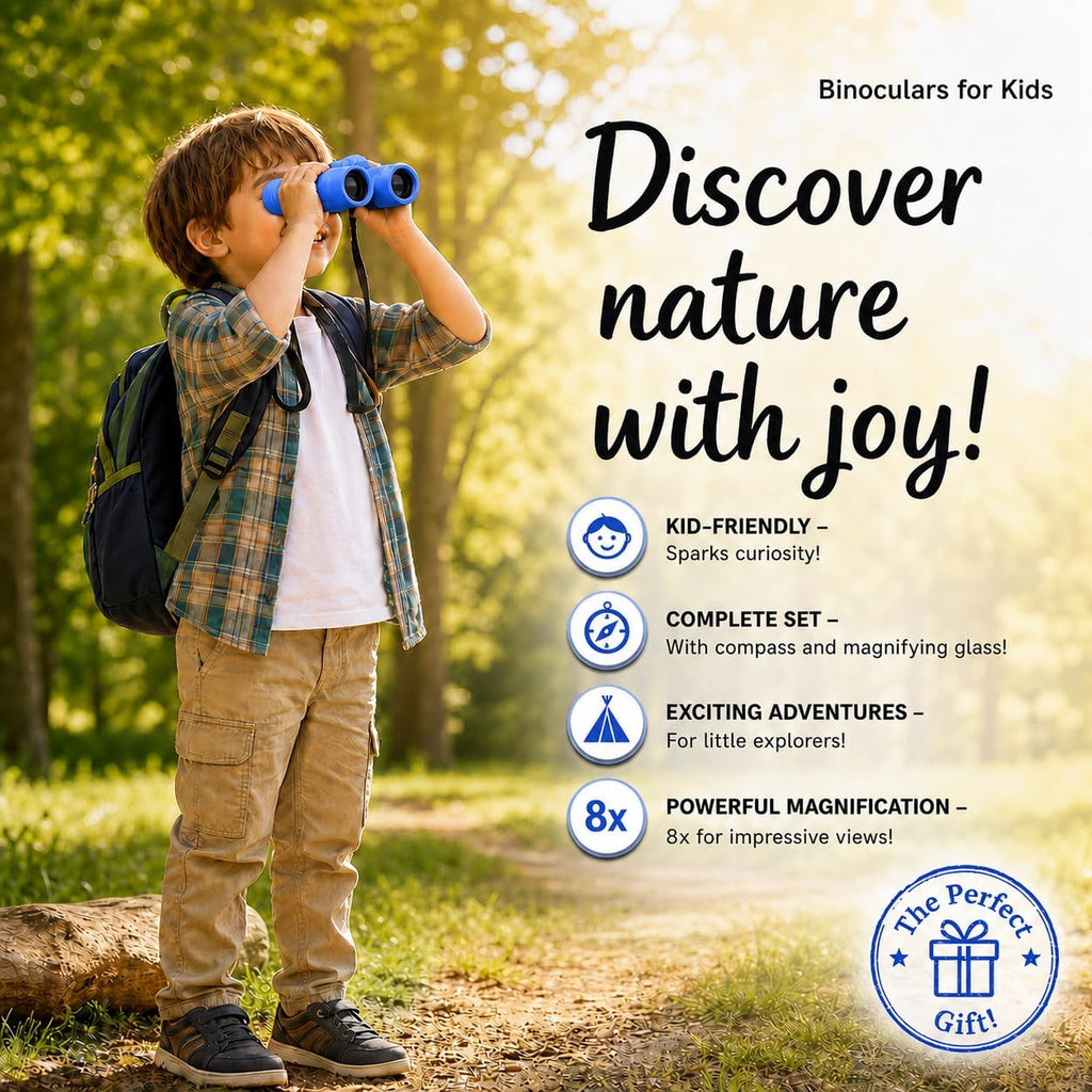 Binoculars para Kids – Perfect Toy para Little Boys y Girls – Extensive Set Incl. Magnifying Glass & Compass – Powerful Magnification 8X21 – 3 a 12 Year Old Kids para Toddler