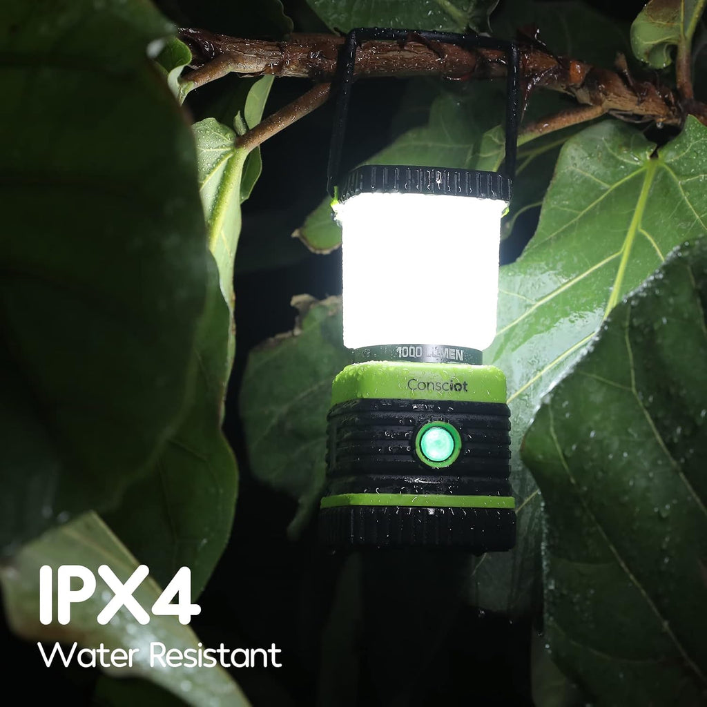 Lámpara Consciot Linterna de camping LED con pilas de 1000 lúmenes, 4 modos de luz