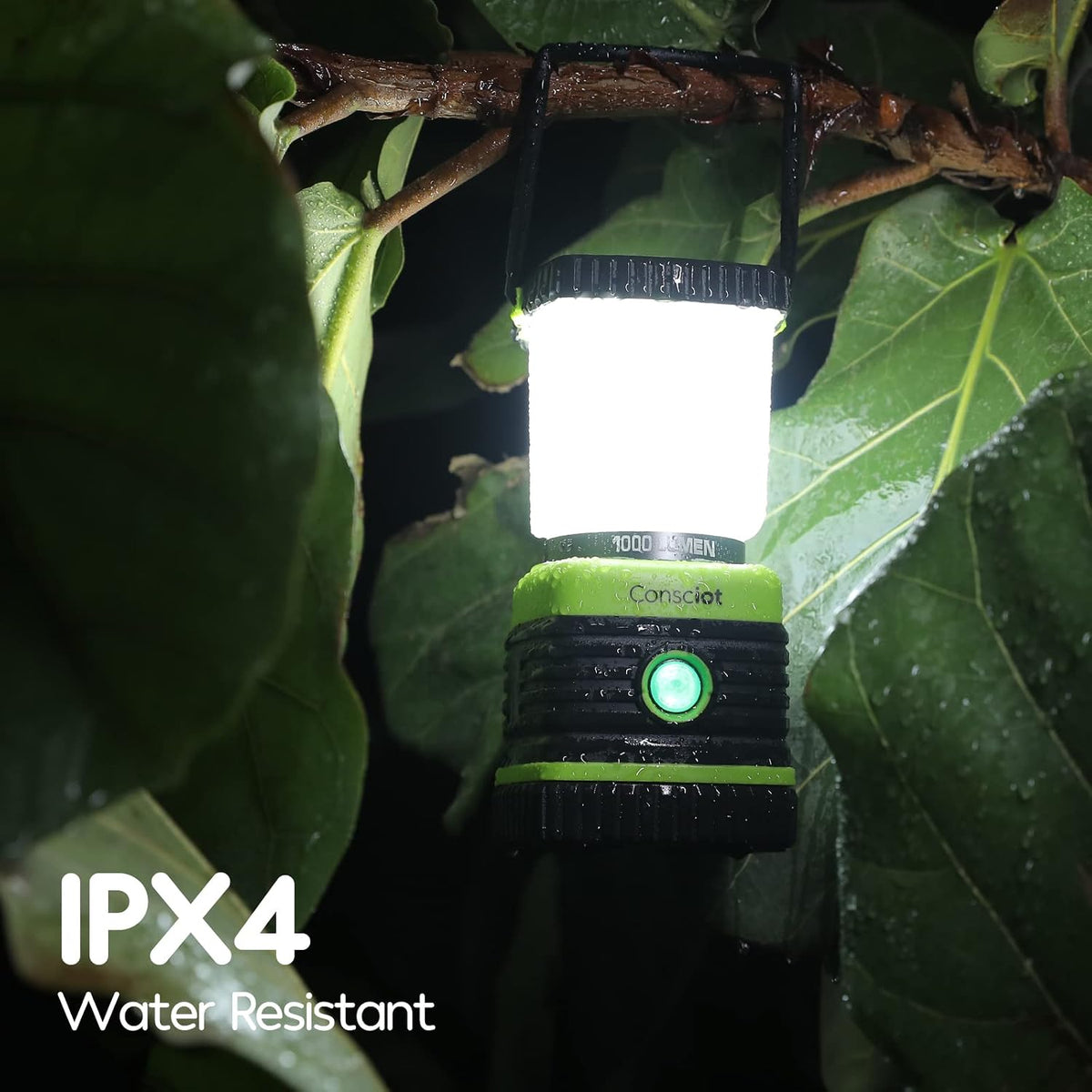 Lámpara Consciot Linterna de camping LED con pilas de 1000 lúmenes, 4 modos de luz