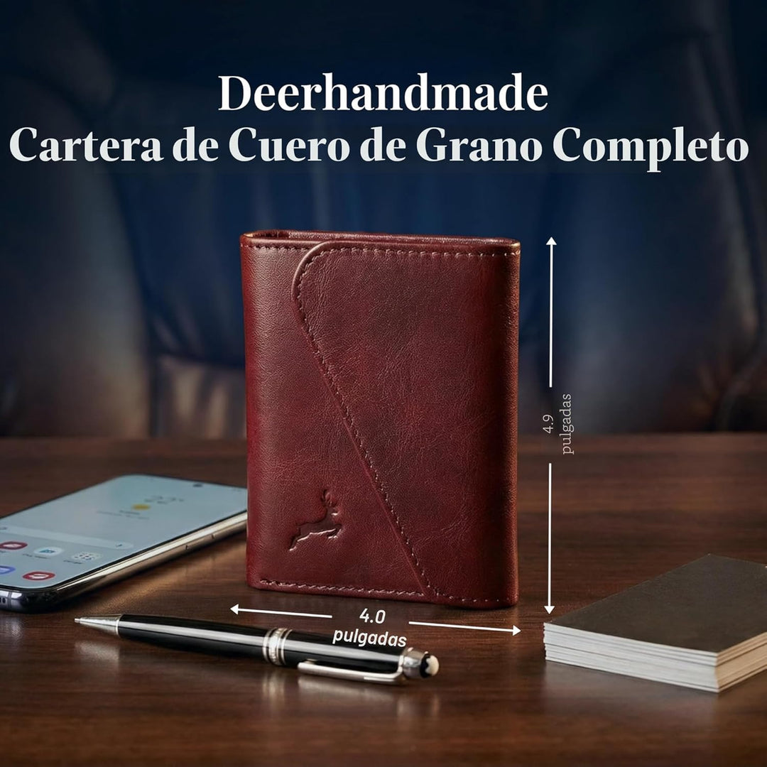 Deerhandamde - Cartera minimalista de cuero para hombre, cartera he...